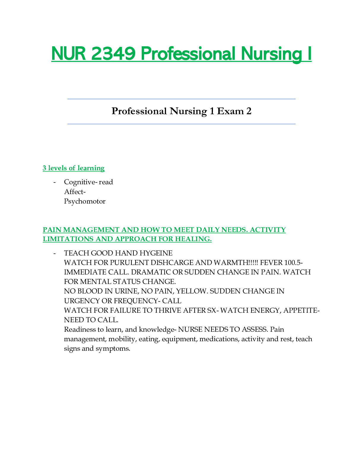 Preview of NUR 2349 / NUR2349 Exam 2 Updated: Professional Nursing I / PN 1 - Rasmussen